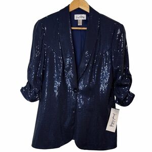 Vintage 90s Joseph Ribkoff Navy Sequin Blazer NWT Made in Canada Size 12